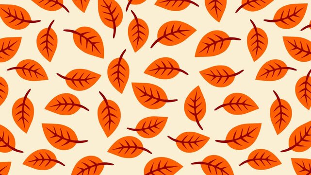 Seamless autumn leaves pattern with warm orange foliage scattered across a soft beige background