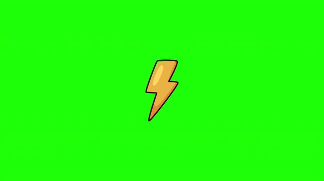 Animated lightning bolt doodle icon, hand-drawn flat vector line art with wiggle effect, looping motion graphic for storm and weather design
