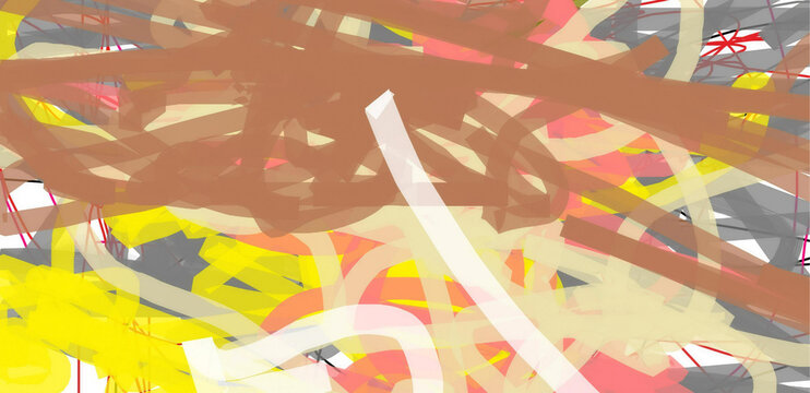 3 yrs old Abstract Brush Stroke Painting with Overlapping Brown, Yellow, Pink and Gray Ribbon Shapes