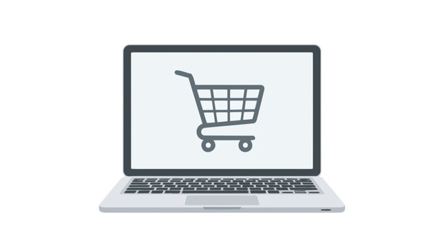 Laptop displaying a shopping cart icon symbolizing online shopping and e-commerce