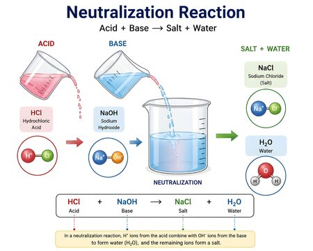 Neutralization Chemical Reaction Vector with Salt and Water Products