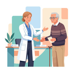 Obraz premium Doctor Shaking Hands with Elderly Patient During Medical Consultation in Modern Clinic