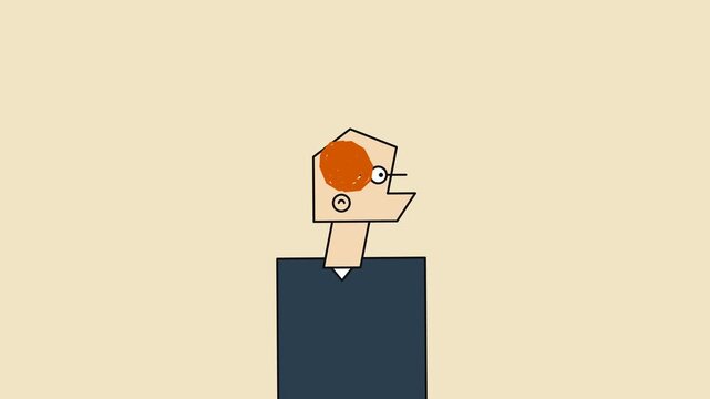 Abstract geometric 2D animation of a character experiencing a sudden mind explosion of frantic tangled thoughts and cognitive sensory overload filling the screen