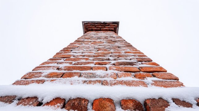 Brick chimney rises into overcast sky during winter season