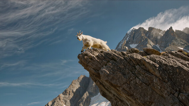 A Sure-Footed Mountain Goat Navigating An Impossibly Clean Isolated Asset