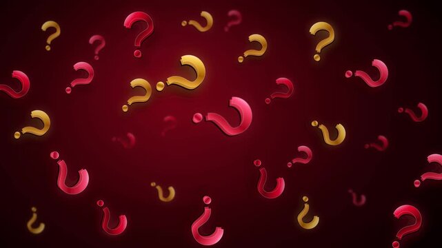 Luxury Ruby and Gold Question Marks Floating on Red Background Motion Graphics Loop