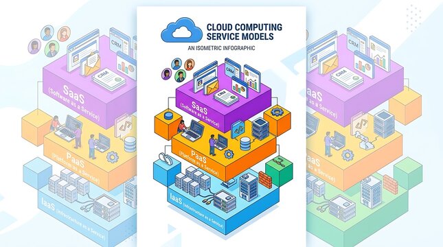 Isometric infographic showing cloud computing service models