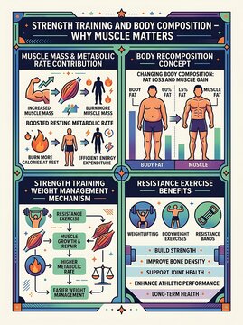 Strength training and body composition infographic for muscle health