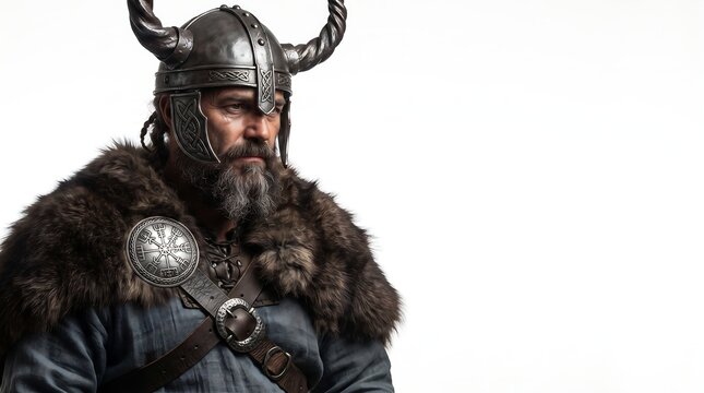 Viking Warrior in Horned Helmet Cinematic Portrait