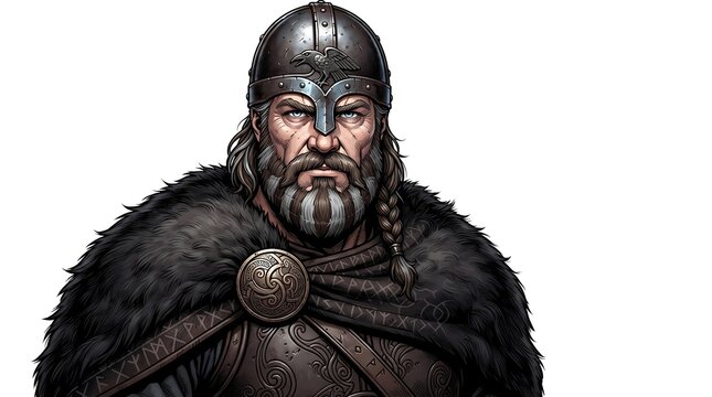 Nordic Viking Warrior Portrait in Helmet Vector Illustration