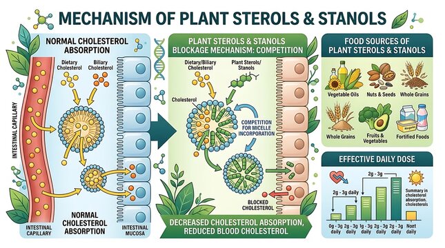 Mechanism of plant sterols and stanols for cholesterol reduction