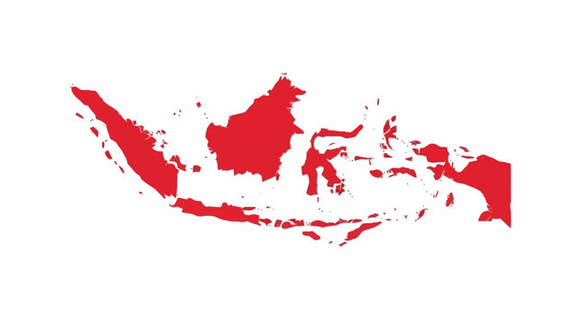 Red vector silhouette map outline of the archipelago country of Indonesia.