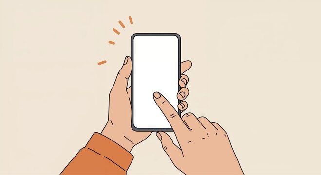 Person using a smartphone with a blank screen