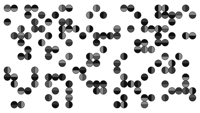 Abstract pattern of interconnected dark and light grey circles on white background