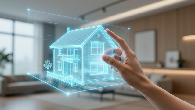Futuristic Smart Home Concept with Digital Hologram