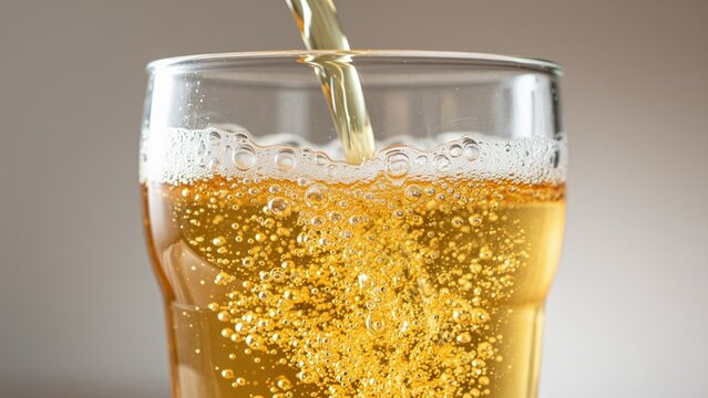 Glass of Sparkling Gold-Colored Beverage
