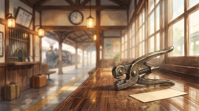 Vintage Train Station Platform with Hole Punch and Envelope &ndash; Retro Travel