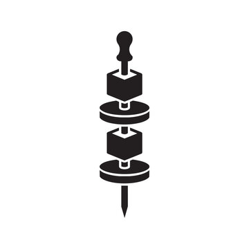 Black barbecue kebab skewer icon with meat cubes and vegetable slices