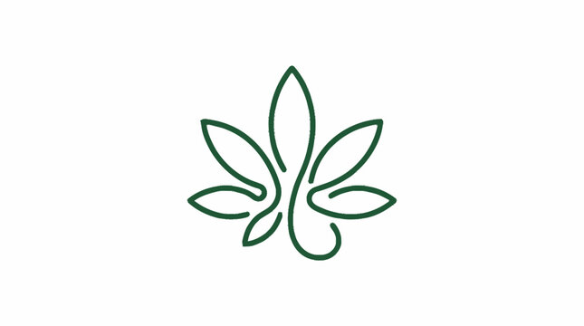 Minimalist dark green outline of a cannabis leaf icon symbolizing natural healing and botanical wellness.
