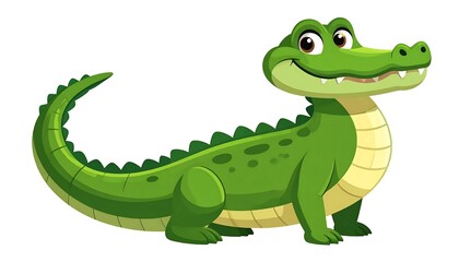 Naklejka premium Cartoon green dinosaur character smiling happily.