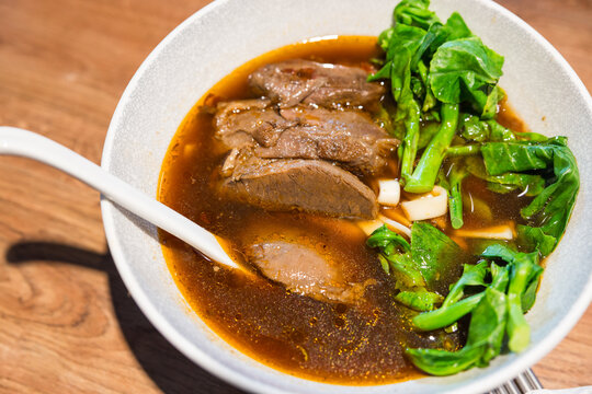 Taiwanese beef noodle soup in bowl
