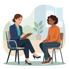 Obraz premium Psychologist and patient in therapy session, flat design, vector illustration