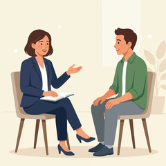 Fototapeta premium Therapy Session: Professional Counselor Discusses with Male Patient in a Modern Office