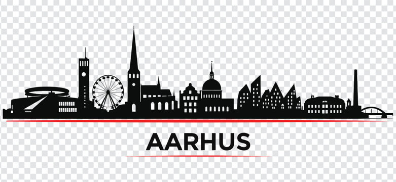 Aarhus denmark city skyline silhouette vector illustration with famous landmarks
