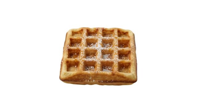 A classic golden Belgian waffle dusted with fine powdered sugar, isolated on a clean white background. Great for bakery ads, food delivery app interfaces, breakfast restaurant promotions, culinary pac