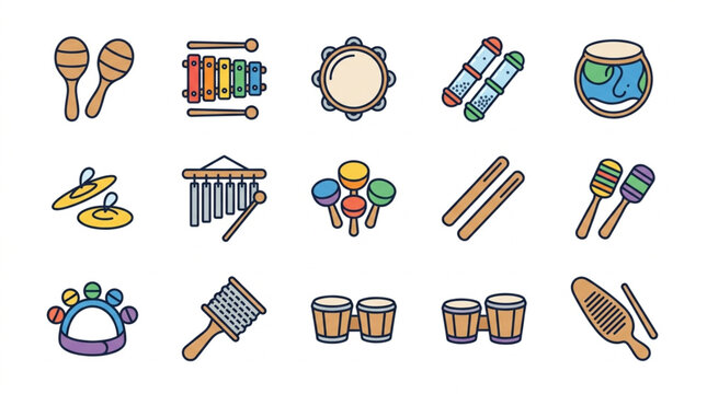 Colorful Musical Instruments Flat Design Collection.