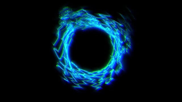 Laser lines and glowing light beams creating distorted geometric shape