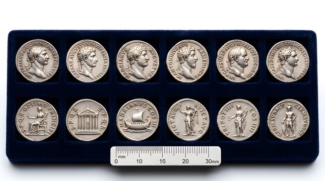 Collection of Ancient Roman Silver Denarius Coins in Display Box