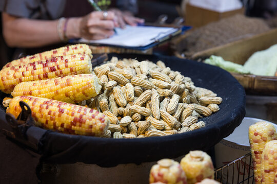 Corn and peanuts at Taiwan night market stall