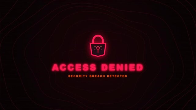Futuristic Cybersecurity Access Denied Security Breach Footage with Glowing Red Padlock Icon Loop