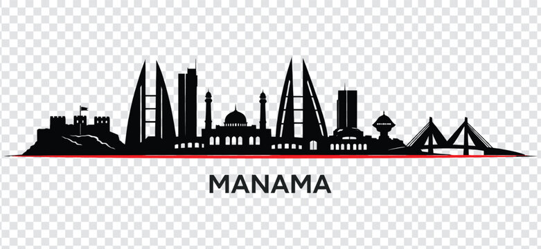 Manama, bahrain city skyline silhouette vector illustration with famous landmarks