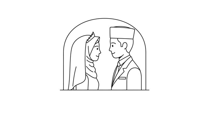 muslim couple in love, romantic wedding illustration