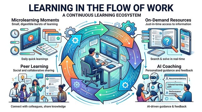 Infographic of a continuous learning ecosystem in the modern workplace