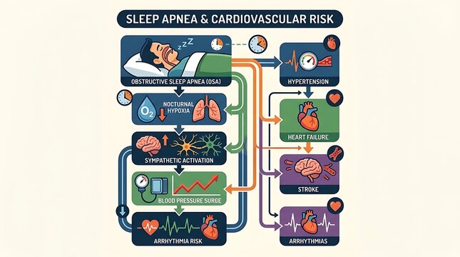 Medical infographic showing the link between sleep apnea and heart risk