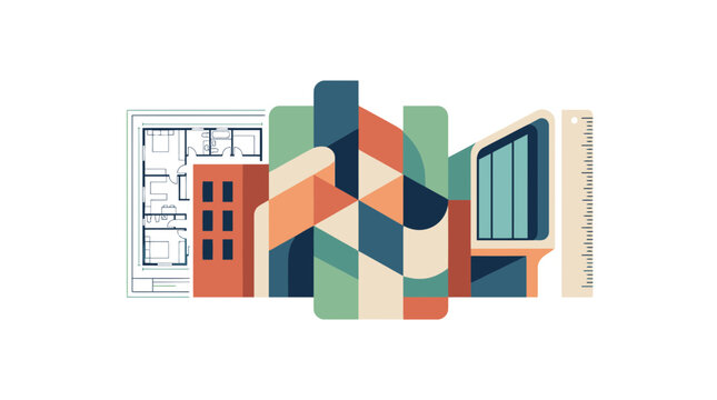Architectural Design Concept with Geometric Building Elements