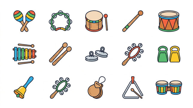 Colorful Collection of Musical Instruments Flat Design.