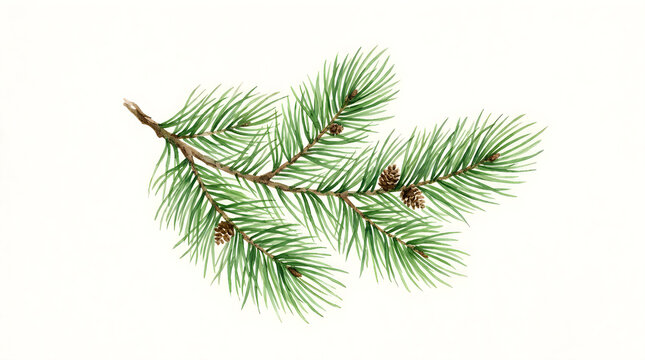 Fresh green pine branch with needles and cones