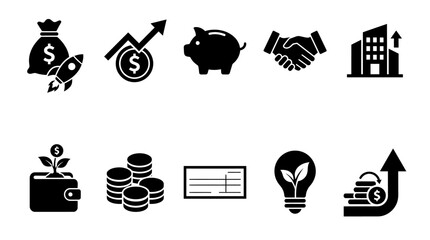 Obraz premium Financial Growth and Business Investment Icon Set for Banking and Wealth Management