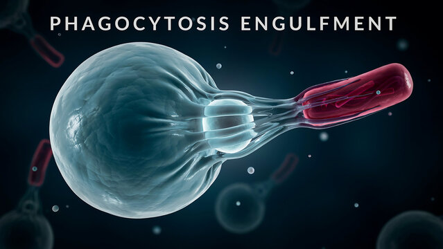 Phagocytosis Process Showing Immune Cell Engulfing Bacterium Through Membrane Extension