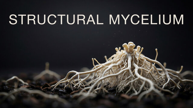 Close view of mushroom mycelium growing in organic substrate with root structures visible