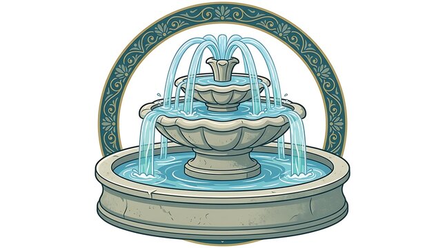 Tiered stone fountain with cascading water in a classic design