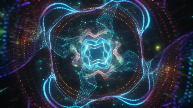Futuristic Cybernetic Data Flow with Glowing Neon Lines and Symmetrical Digital Energy Patterns
