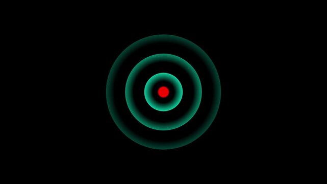 A glowing blue circle on a black background surrounds a red pulsing dot.This dot isolated looped animation has an alpha channel on transparent background.