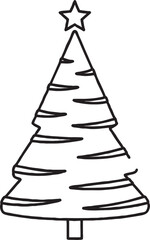 Fototapeta premium Simple christmas tree outline drawing with star topper traditional holiday decoration graphic black lines white background graphic resource line art winter season merry christmas