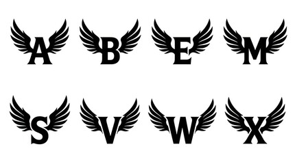 Naklejka premium Black winged alphabet letters logo set