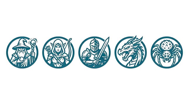 Blue fantasy character avatar icon collection